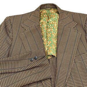 Cesare Larini Figlio Blazer Men 42 Brown Blue Geometric Stripe 50s 60s‎ USA VTG